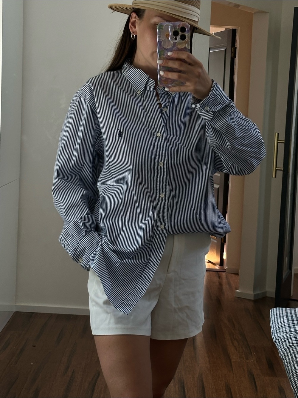 Ralph Lauren White and Blue Vertical Stripe Cotton Button-Down Shirt - Picture 2 of 6